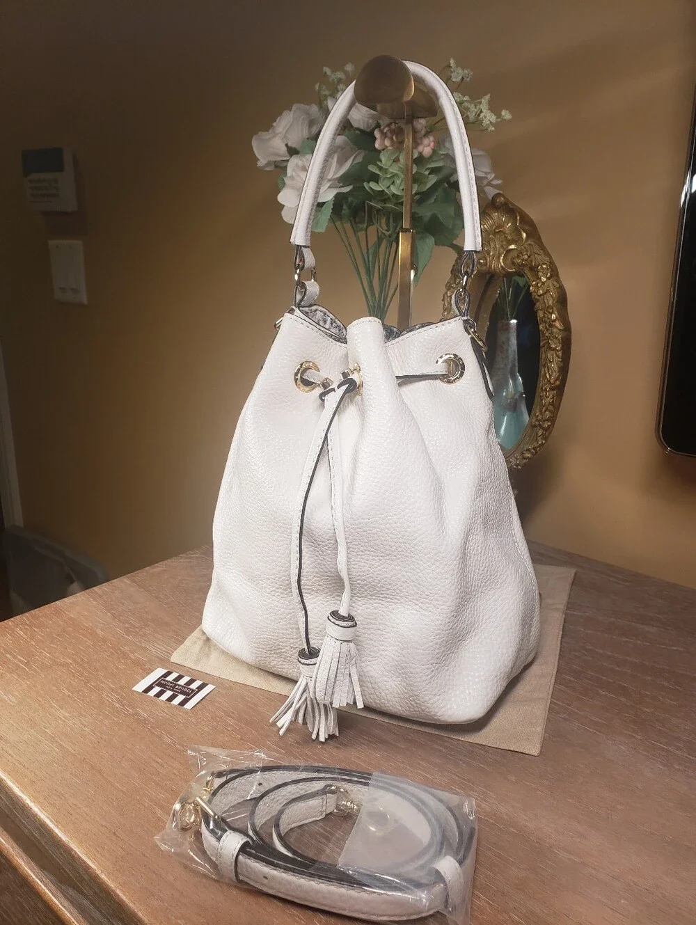 henri bendel Leather Drawstring Bucket Hobo w/ Tassels & Crossbody NWT!